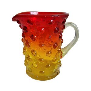 Vintage Kanawha Amberina Hobnail Mini Pitcher 3 3/4" Applied Handle Mid Century